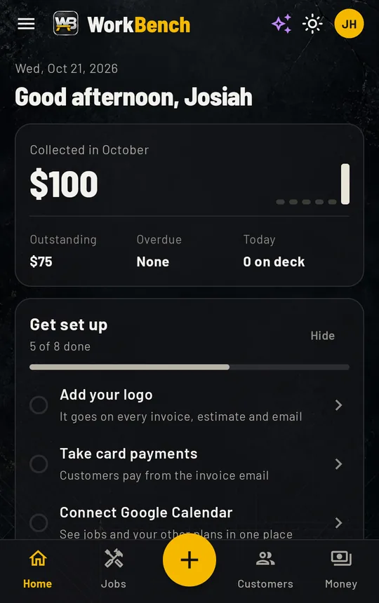 WorkBench home screen