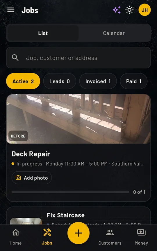 WorkBench jobs list