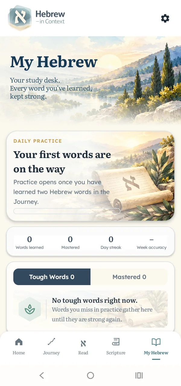 My Hebrew study desk with Daily Practice